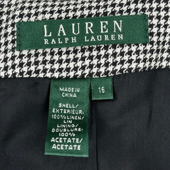 Lauren Ralph Lauren 100% Linen Blazer Jacket Button Up Black White Plaid Size 16 - Picture 3 of 11